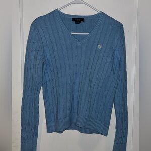 Y2K Chaps Cable Knit Sweater Baby Blue Size M